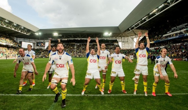 The Clermont team celebrate with fans