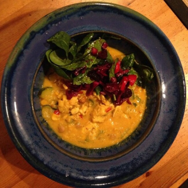 Tonight's dinner, hake curry with beetroot and sweet cabbage salad! #homecooking