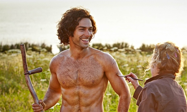 Poldark actor Aidan Turner says he finds it odd seeing pictures of himself withouty a shirt and carr