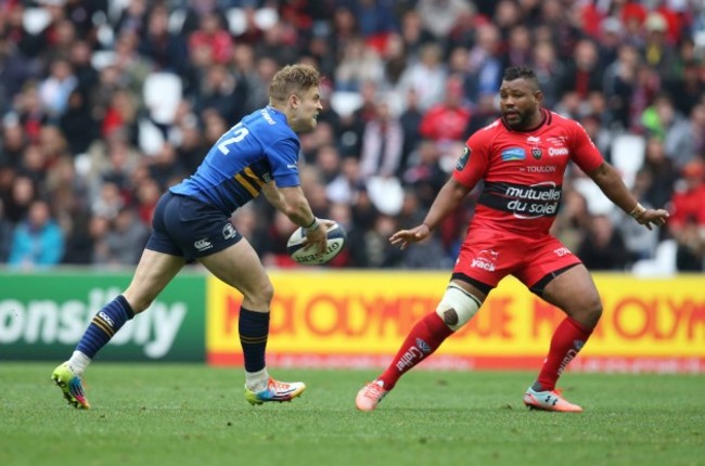 Ian Madigan tries a long pass which was intercepted for a try by Bryan Habana