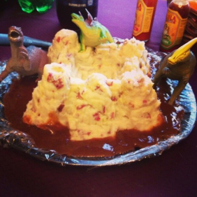 Dinosaur mashed potato castle