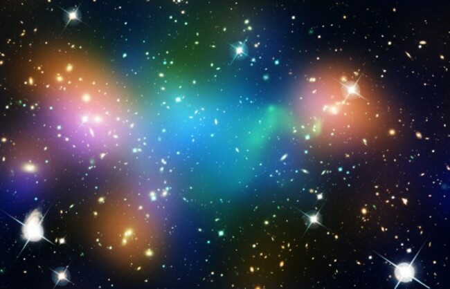 we-cant-see-dark-matter-but-we-know-its-there-thanks-to-hubble-the-is-a-real-hubble-image-of-a-galaxy-cluster-with-false-coloring-superimposed-on-top-the-false-blue-indicates-where-most-of-the-clu