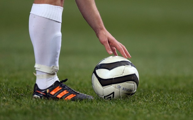 General view of a ball being placed for a free kick