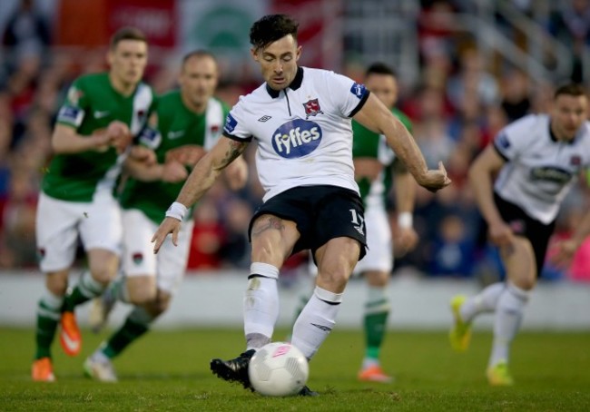 Richie Towell scores his side's second goal from the penalty spot