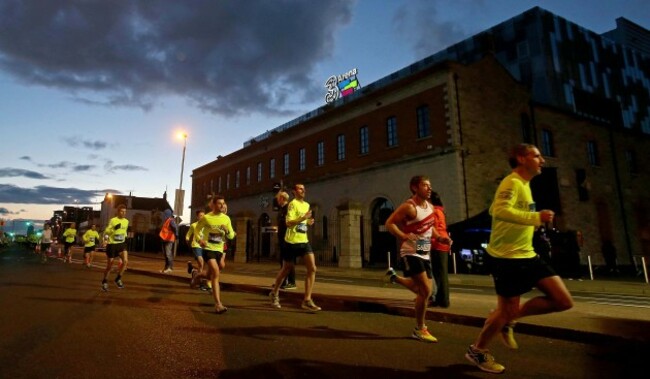 A view of competitors as they pass The 3 Arena