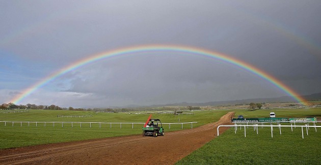 A rainbow over Punchestown racecourse today