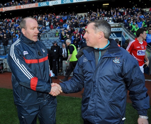 Brian Cuthbert and Jim Gavin shake hands after the game