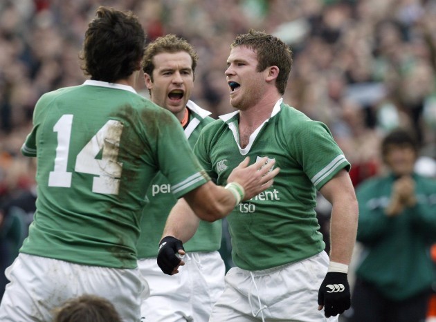 Gordon D'Arcy celebrates his first try