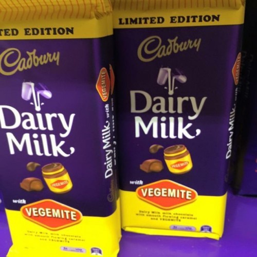 As my sister said I think they're running out of ideas. I have to say though that I will definitely trying it. Giving up sugar will have to wait. #Vegemite #gottatryitonce #nonaussiesjust dontgetvegemite #chocolate #glassandahalf #cadburydairymilk