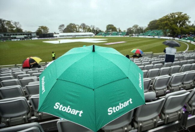 Fans look on during a rain delay