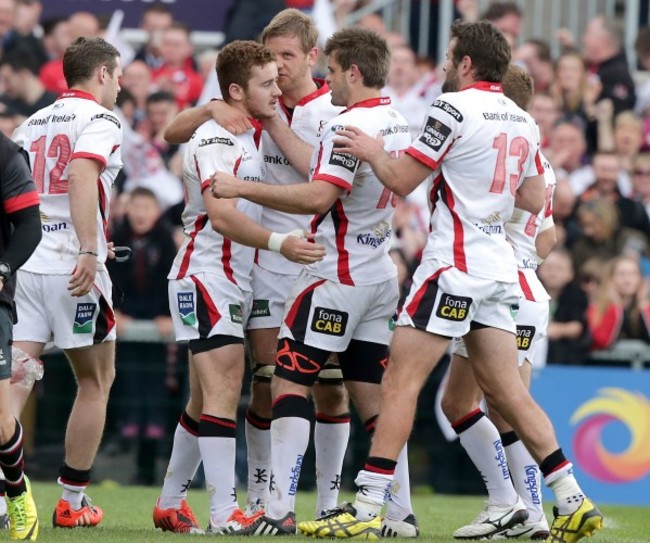 Paddy Jackson is congratulated by teammates after levelling the score with the last kick of the game