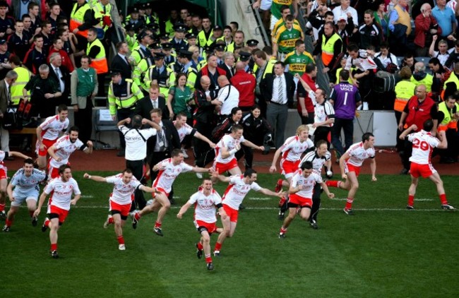 Tyrone footballers on the final whistle