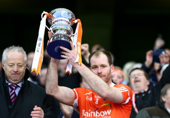 Ciaran McKeever lifts the cup