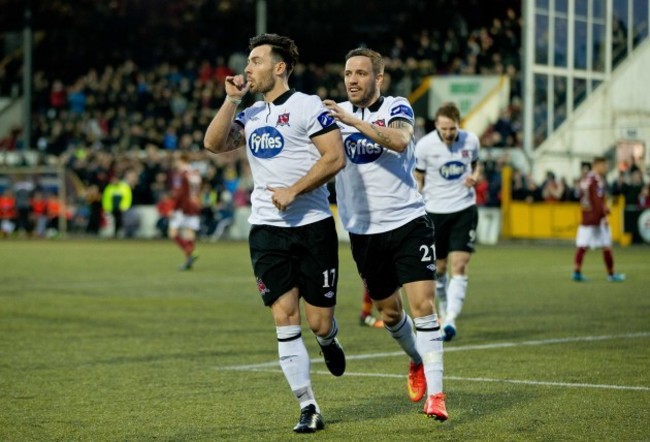 Richie Towell is congratulated by Darren Meenan