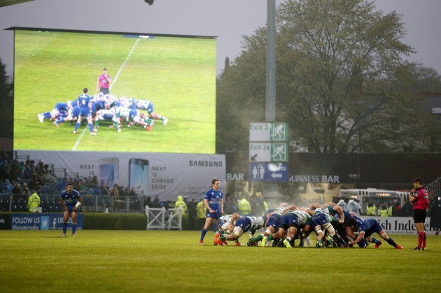 General view of a scrum during the game