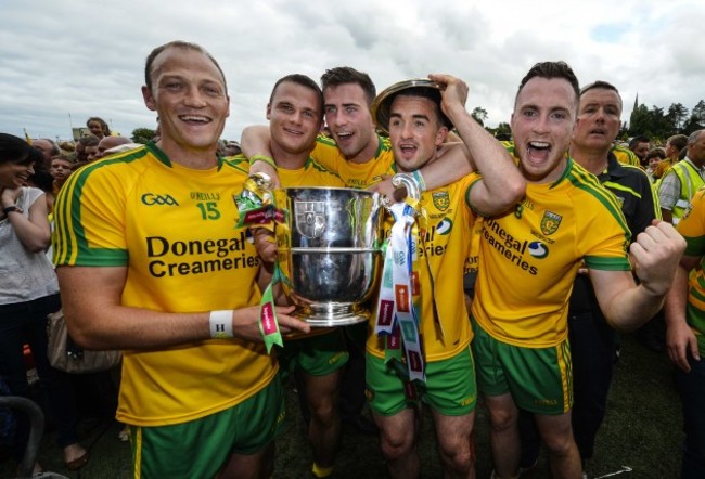 Martin McElhinney, Christy Toye, Colm McFadden and David Walsh celebrate winning