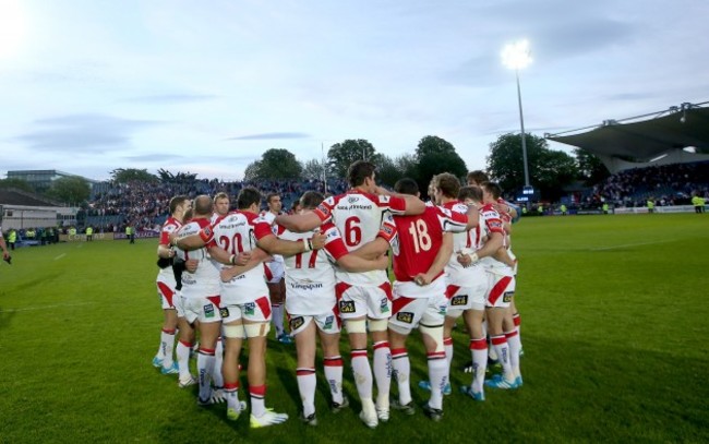 The Ulster team huddle after the game