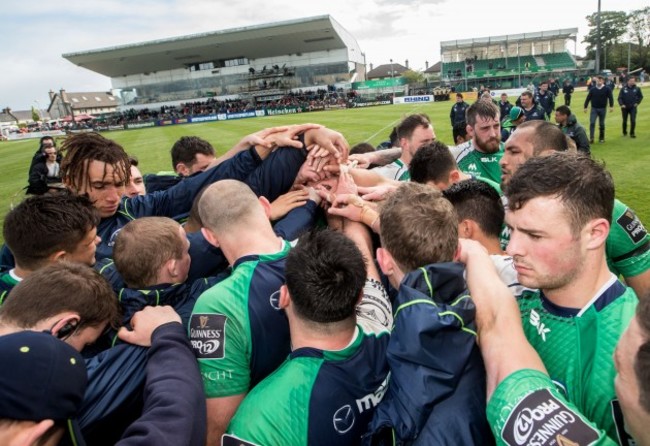 The Connacht team huddle after the game