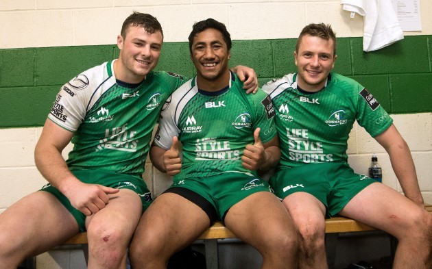 Robbie Henshaw, Bundee Aki and Jack Carty after the game