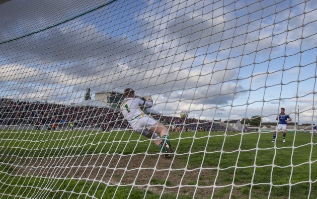Alan Mulhall saves a penalty from Michael Quinn