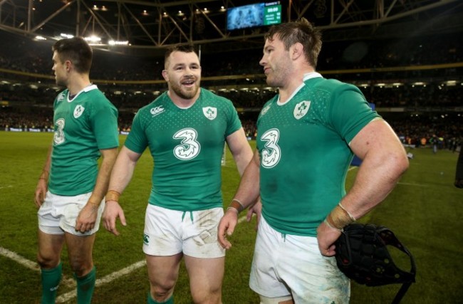 Cian Healy and Sean O'Brien celebrate