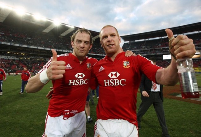 Alun Wyn Jones and Paul O'Connell celebrate after the game
