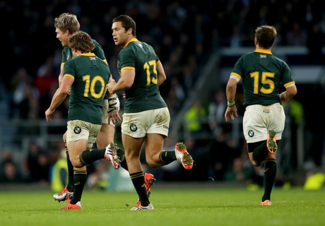 Pat Lambie celebrates kicking a late drop goal