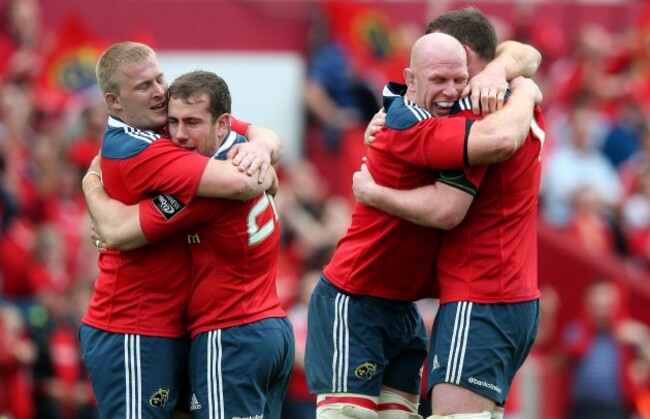 John Ryan, Ronan O'Mahony, Paul O'Connell and Donnacha Ryan celebrate at the final whistle