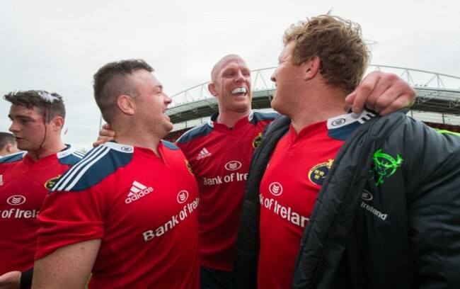 David Kilcoyne, Paul O'Connell and Mike Sherry celebrate after the game