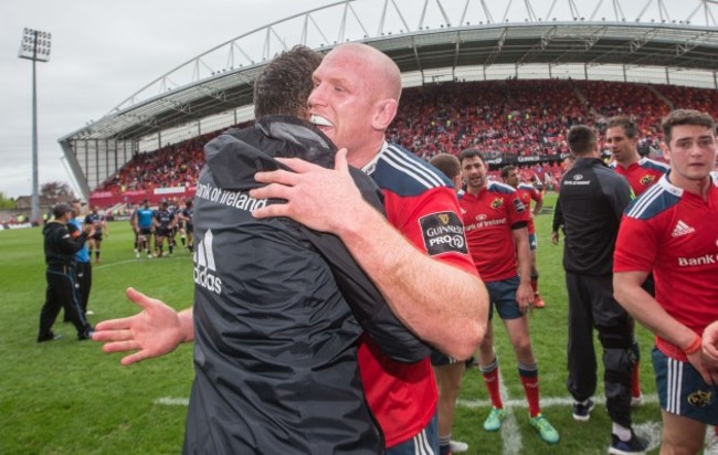 Donncha O'Callaghan celebrates with Paul O'Connell after the game