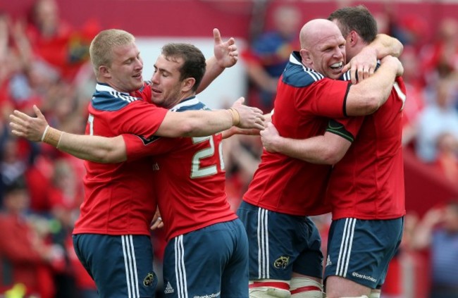 John Ryan, Ronan O'Mahony, Paul O'Connell and Donnacha Ryan celebrate at the final whistle