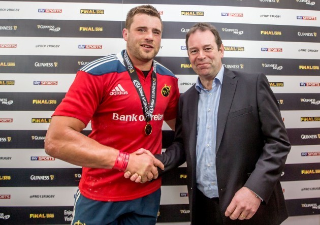 CJ Stander presented with his man of the match award by Ken O'Dea