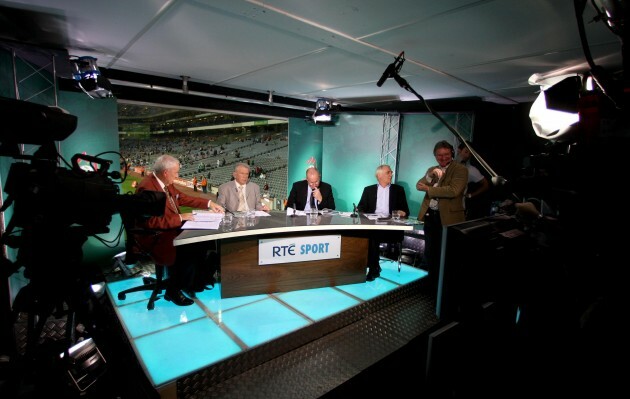 A view of the studio with from L-R: Bill O'Herlihy, Johnny Giles, Liam Brady and Eamon Dunphy