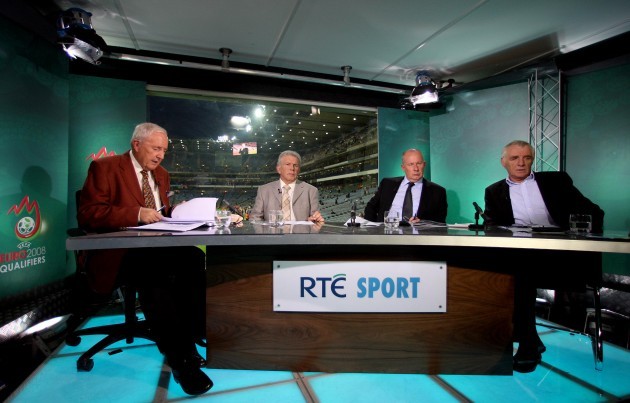 A view of the studio with from L-R: Bill O'Herlihy, Johnny Giles, Liam Brady and Eamon Dunphy