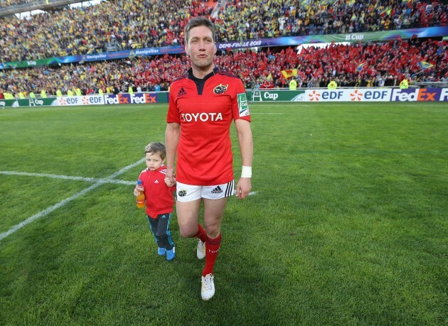 Ronan O'Gara with his son Rua after the game