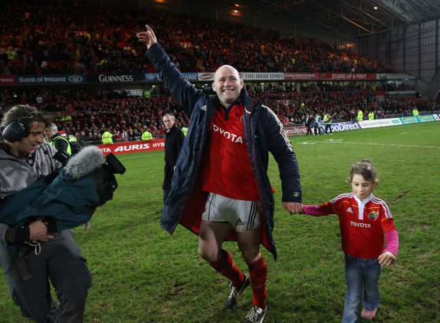 Munster's John Hayes at the end of the game with his daughter Sally