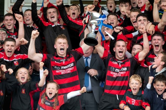 Phillip Mahony and Harley Barnes raise the trophy