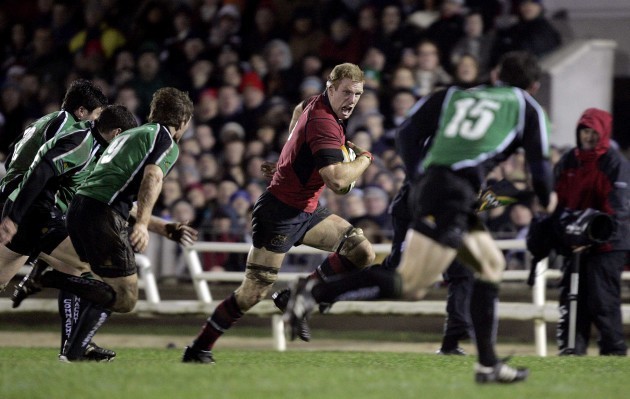 Paul O'Connell of Munster drives through the Connacht defence