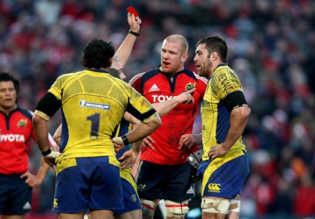 Jamie Cudmore is sent off following an incident with Paul O'Connell