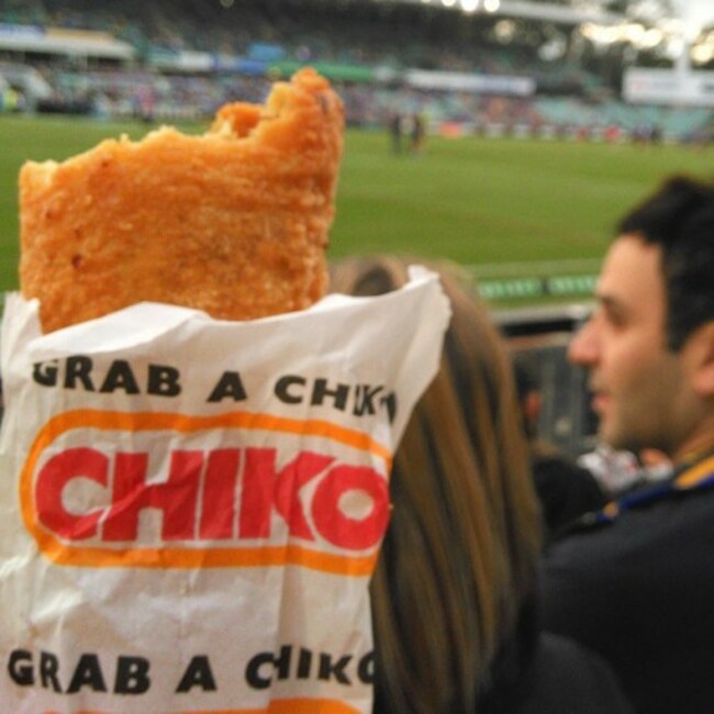 Delicious Chiko Roll at the footy! #chikoroll #gourmet #foodporn #footy #parraeels #eels