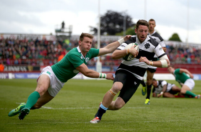 Alex Cuthbert scores a try despite Craig Gilroy