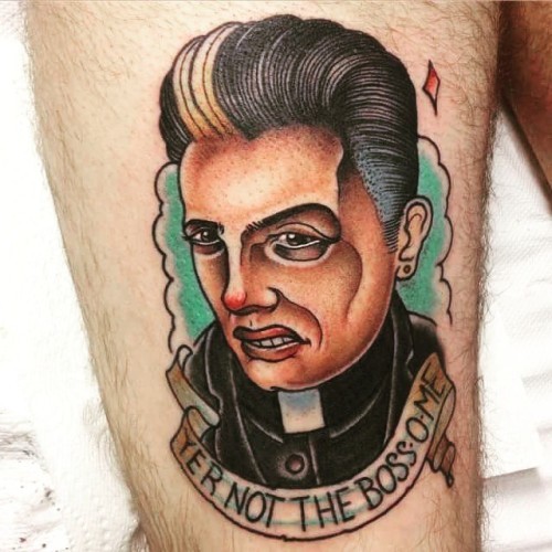 #FatherDamo by @awoltattooer as part of his on going #FatherTed flash.