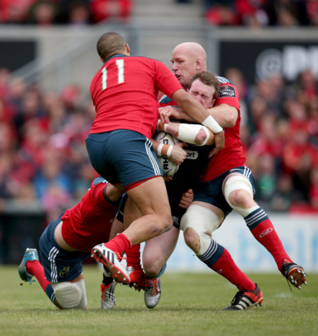 Paul O'Connell, Simon Zebo and Paddy Butler tackle Stuart Hogg
