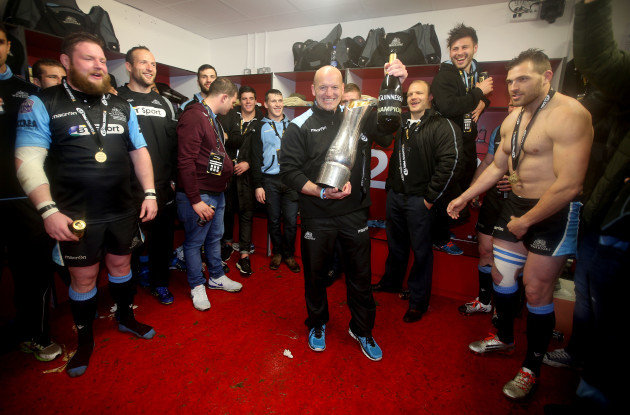 Gregor Townsend celebrates in the changing room