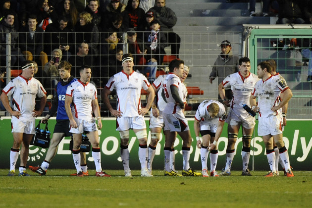 Ulster players dejected after a Toulon try