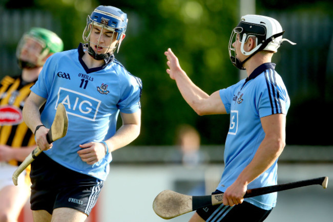 Sean Treacy celebrates scoring's sides opening goal with Cian Boland