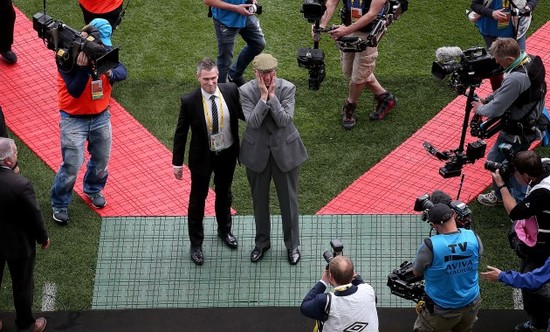 Jack Charlton is introduced to the crowd