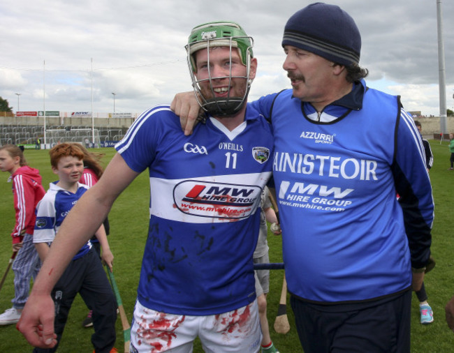 Seamus Plunkett is congratulated by Zane Keenan at the end of the game