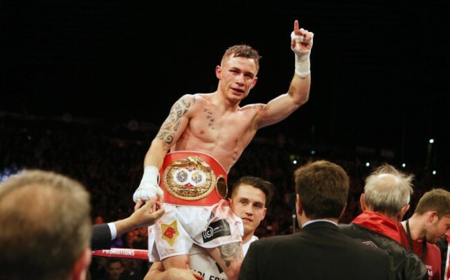 Carl Frampton celebrates winning