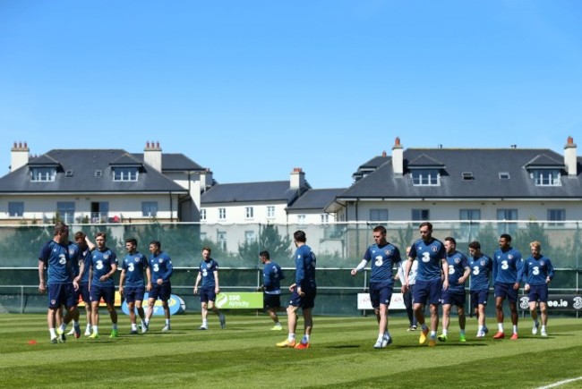 Ireland players during training today